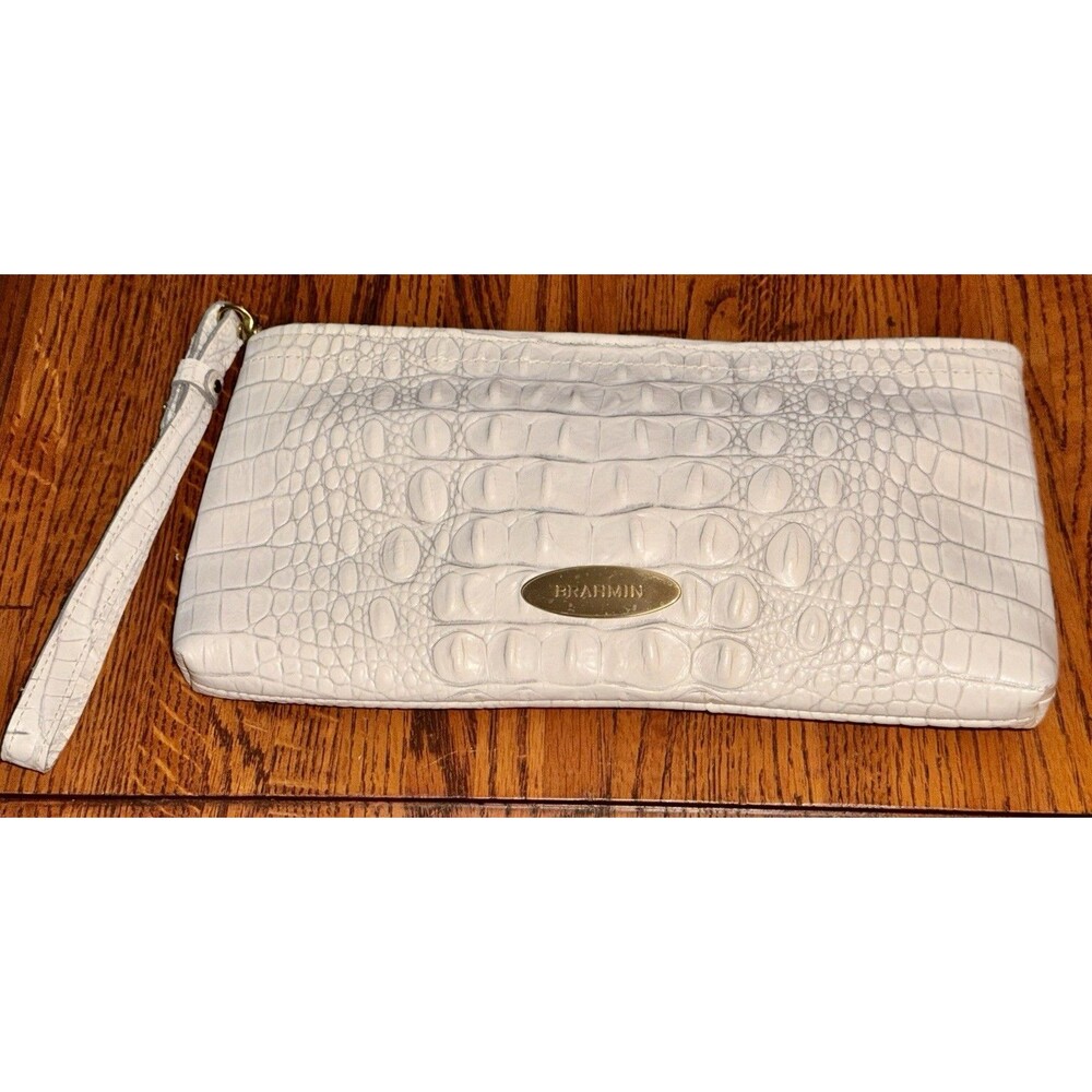 Brahmin Melbourne Ivory Embossed Clutch Wristlet Zip Closure